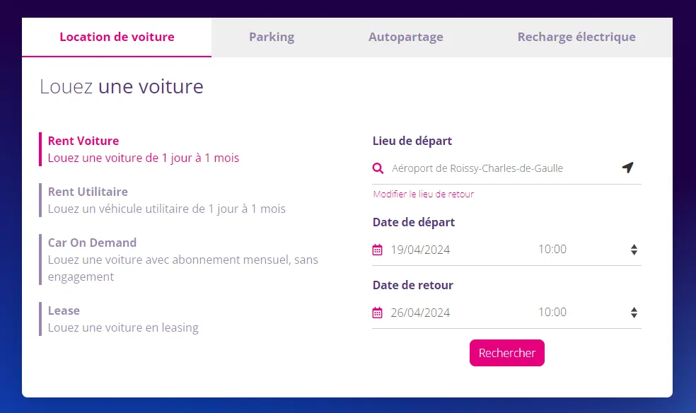 Free2Move rental search