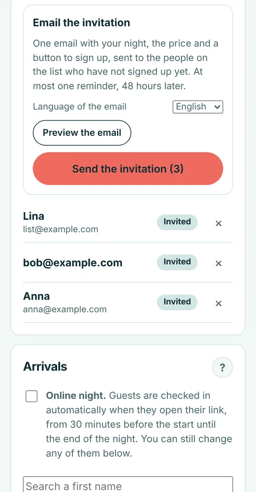 Guest list and invitations