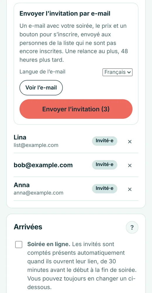 Liste d'invités et invitations