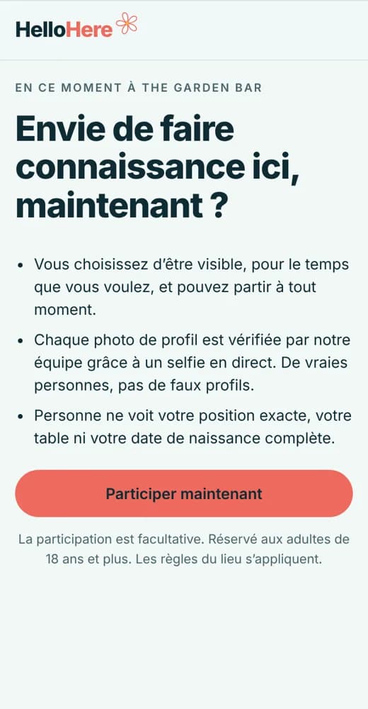 Écran d'accueil d'un lieu HelloHere